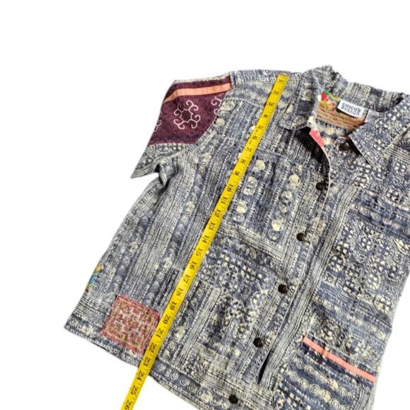 Chico's Womens 100% Linen Vintage Button Up Shacket, Patchwork, 3 / US Large - Picture 3 of 7